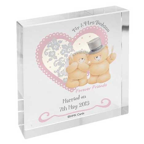 Personalised Forever Friends Wedding Large Crystal Block